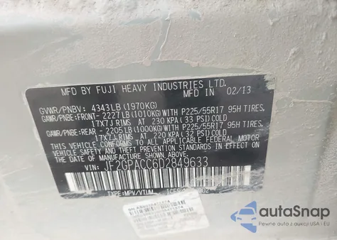 2013 Subaru Xv Crosstrek 2.0I Premium z USA, uszkodzony, nr VIN JF2GPACC6D2849633